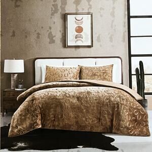 NEW Wrangler 3 Piece Horseshoe Embossed Comforter Set Western - Brown King Size